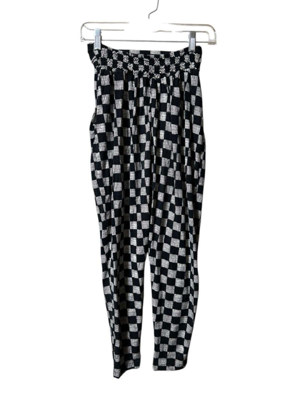 Bel Kazan Anthropologie Soho Ruched Waist Jersey Knit Pants Checkered B&W M - Picture 2 of 7